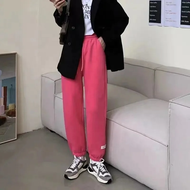 Solid Color Fleece Warm Cotton Plain Dyed High Quality Fashion gray Trousers Casual Women Sports Pants Sweatpants