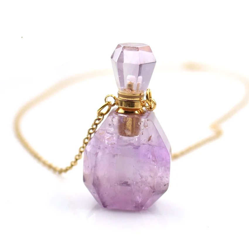 Natural Crystal Gemstone Necklace Perfume Bottle Pendants for Gift