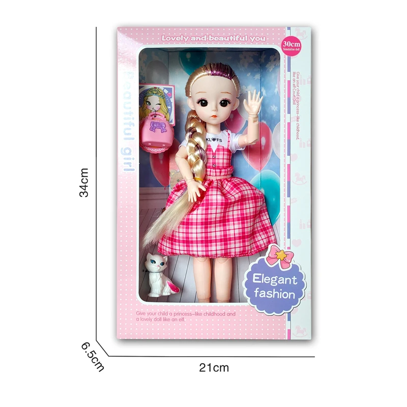 12 INCH MULTI JOINT 3D EYE LUMINOUS LONG BRAIDED BABY WITH PET AND BAG