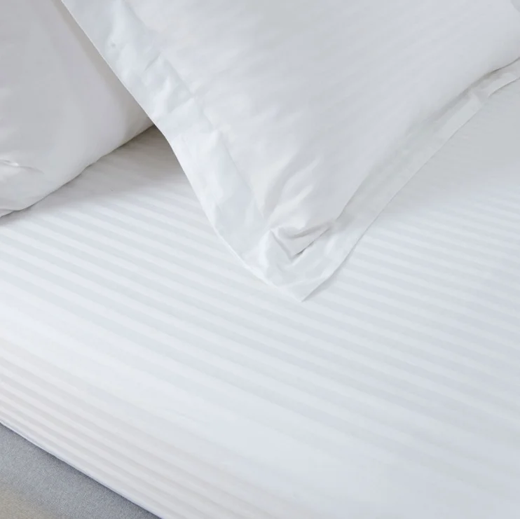 Deeda factory 1cm stripe white hotel bedding bed linen bed sheets set