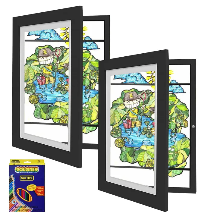 Kid Art Frame in Black with Colour Pencils A4 & 8.5x11 Kids Art Display Frame Kids Artwork Picture Frame