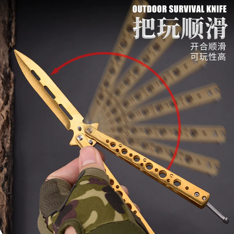 CSGO Game Double Tip Butterfly Knife Tool Stainless Steel Training without Cutting edge Practice Folding knife
