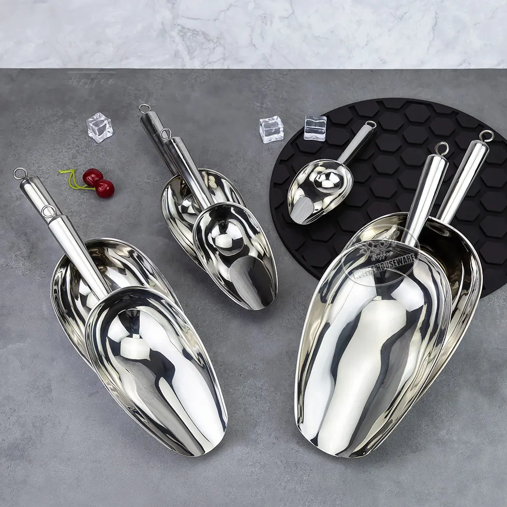3oz - 48oz Multiple size Stainless Steel Ice Scoop Bartender Ice Cubes Shovel Kitchen Grain Flour Rice Food Shovel