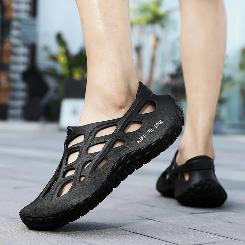 Hellosport Men Hollow Out Vented Clogs,Minimalist Summer Black White Eva Clogs