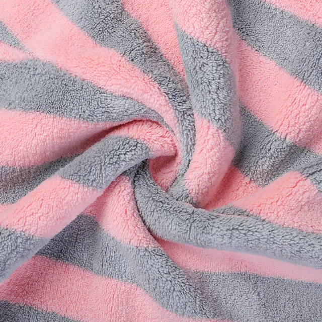 
Wholesale Microfiber Striped Absorbent Hair Wrap Turban Towel 