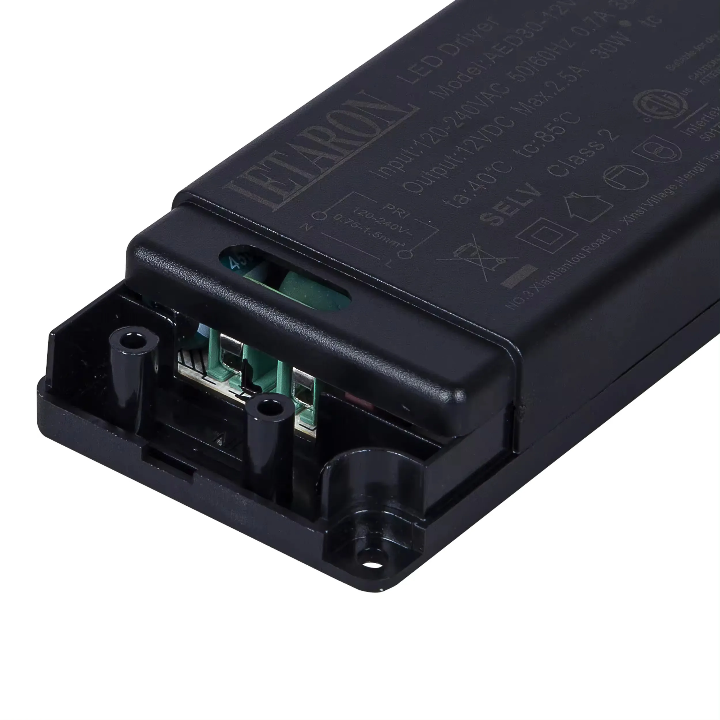 Сверхтонкий светодиодный драйвер LETARON 12/24VDC 1250/2500mA 30 Вт 220-240VAC 50/60 Гц 142x50x22 мм IP44