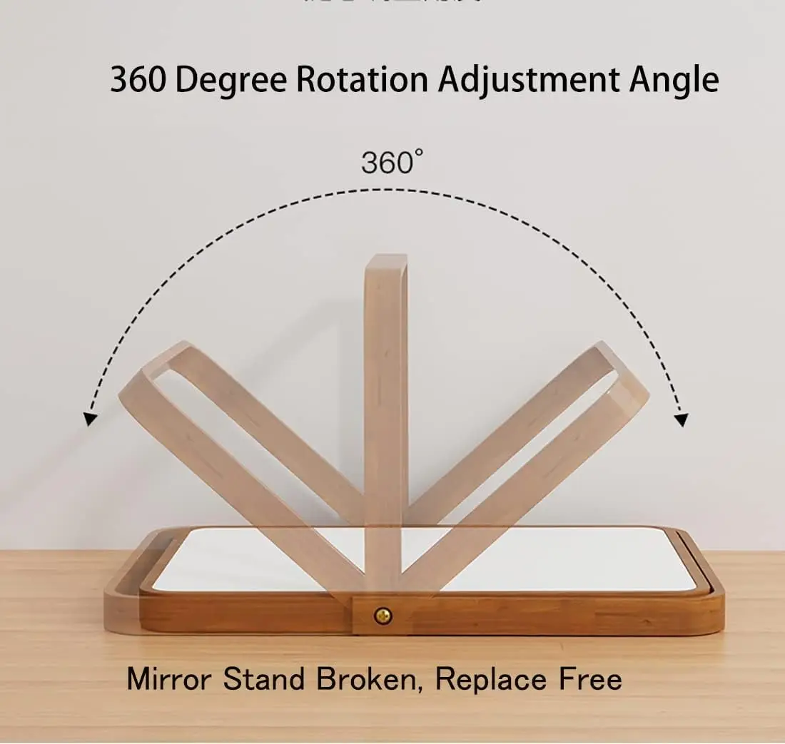 Desk Makeup Mirrors with Wood - Rectangle Wall-Mounted Mirrors Table Mirrors for Living Room Bedroom Birthday Gifts