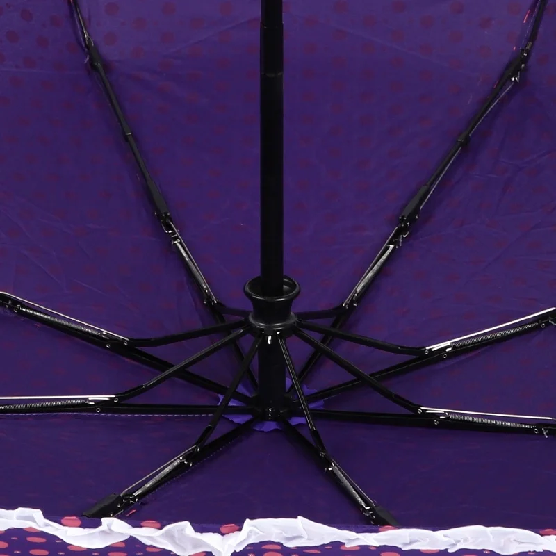 Custom Fancy Trifold Purple Color Collapsible Automatic Folding Umbrella With Ruffles