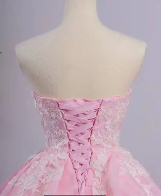 RSM66411 real elegant pink sweetheart ball gown applique pattern long cheap evening gowns