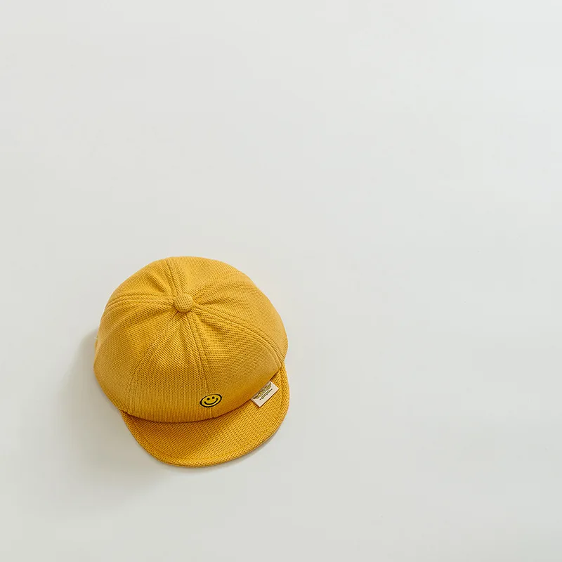 Однотонные Детские шапки на заказ, бейсболка с регулируемыми мягкими полями, дизайнерские шляпы от солнца со смайликом для мальчиков и девочек