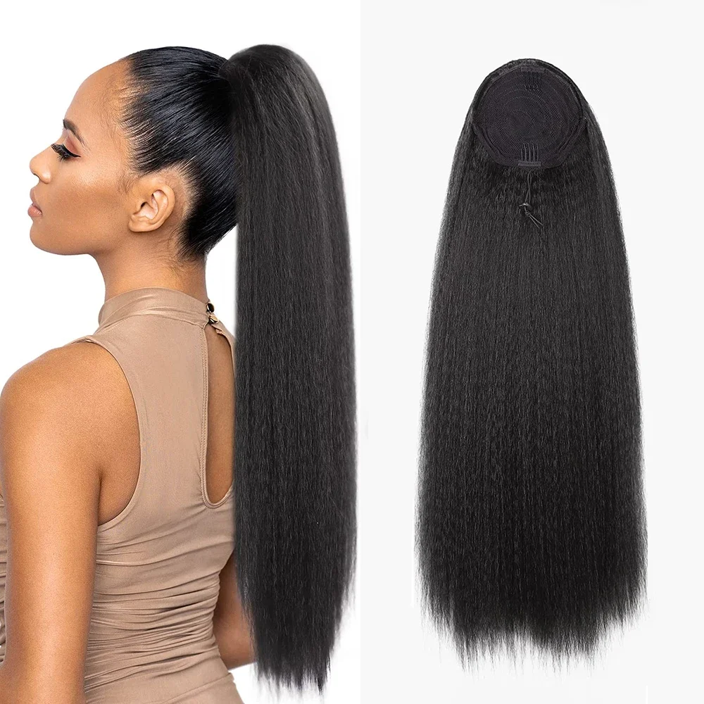 Vietnamese Remy Clip Human Hair Extensions Straight Drawstring Ponytail Wrap Kinky Straight Body Wave Styles Raw Yaki Style