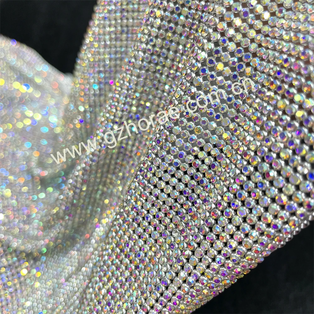 Me028 buling buling AA grade 2mm crystal mesh metallic rhinestone net mesh for garment