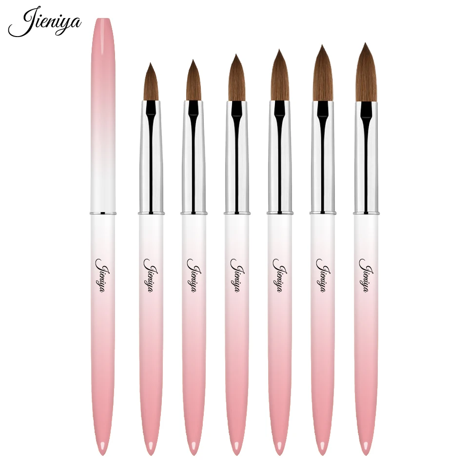 Jieniya Nail supplies multicolor Professional Customized 100% Pure Kolinsky acrylic powder Nail Brush Sable #8 acrylic brush