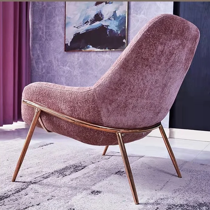 2021 Modern Design Furniture Pink Velvet High Back Armchair Leisure Sofa Chair Living Room Bedroom Lounge Chair