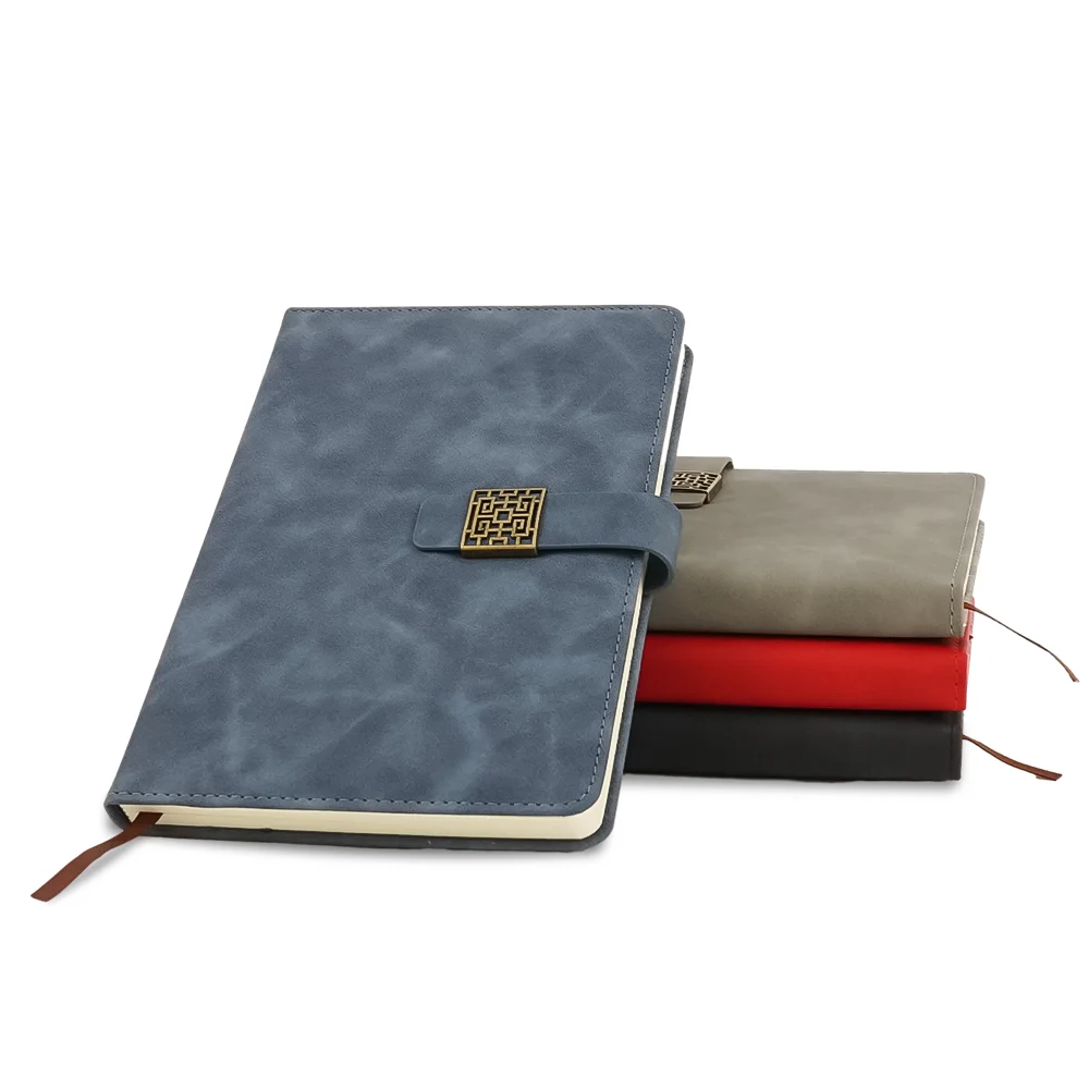 Leather Pu Custom Workout Dairy A5 Financial Wide Ruled Subject Notebook with Colorful Bookmark