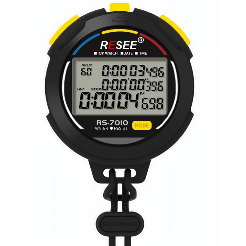 Resee OEM Stopwatch Digital Running Lap Timer 3 Displays 10 Memories 1/1000 Mini Digital Laps Sports Stopwatch Digital Running