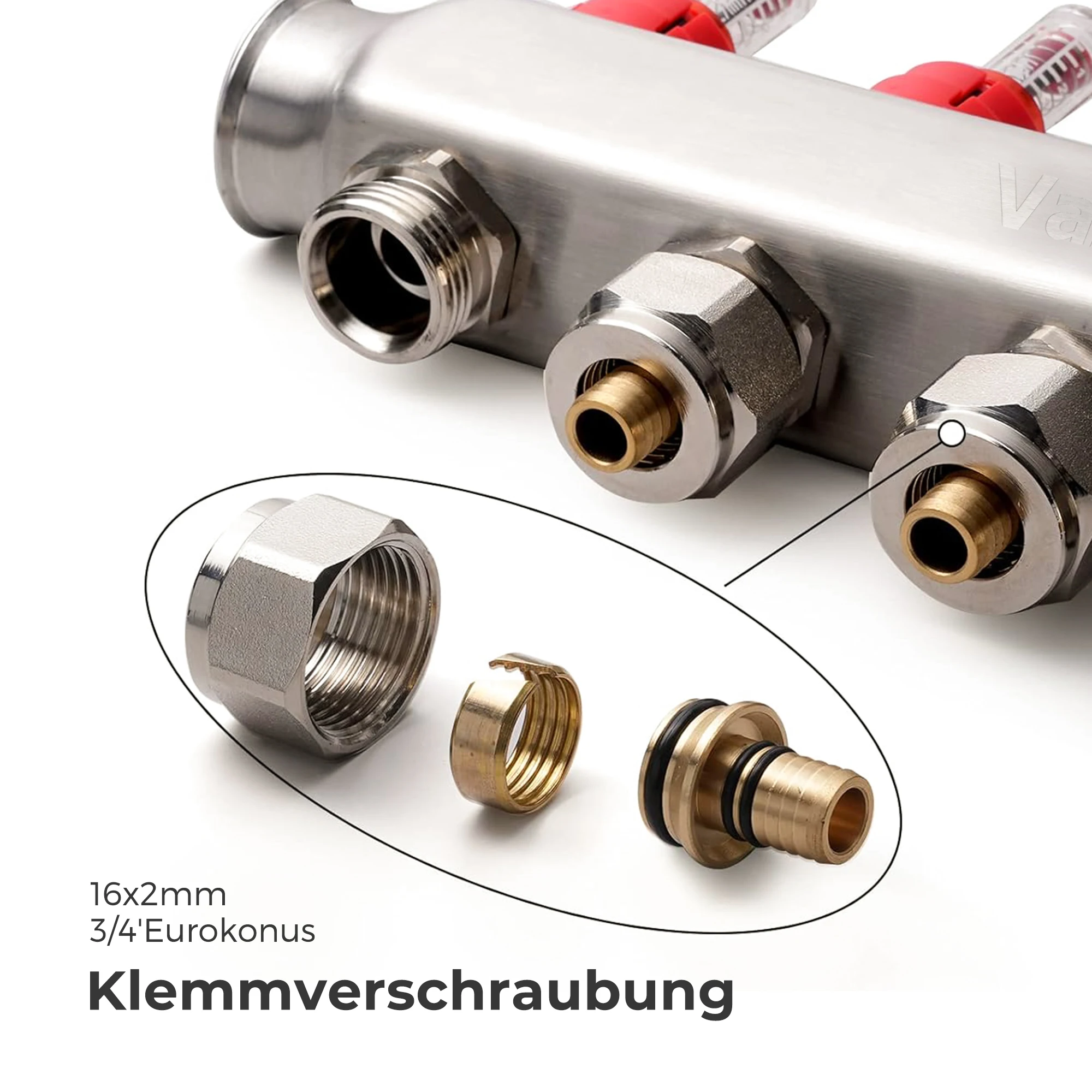 OEM 2 to 12 Ports Stainless Steel Underfloor Heating Water Radiant Manifold With Flow Meter