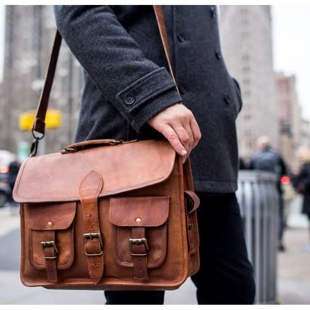 Brown Vintage Leather Briefcase Bag Vintage Shoulder Computer Handbag Messenger Bag Genuine Leather Briefcase Brown Customizable