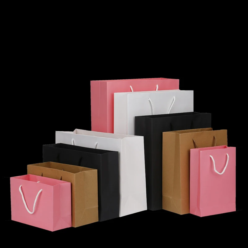 Paper Bag With Handles Solid Color Gift Packing Bags For Store Clothes Wedding Supplies Handbags paper gift bags