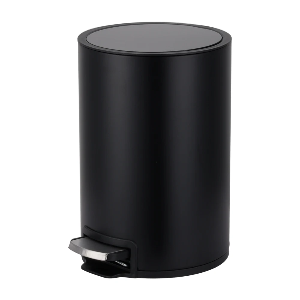 Office kitchen bathroom Stainless steel black thin lid design trash dust bin for waste paper bin soft close pedal bin