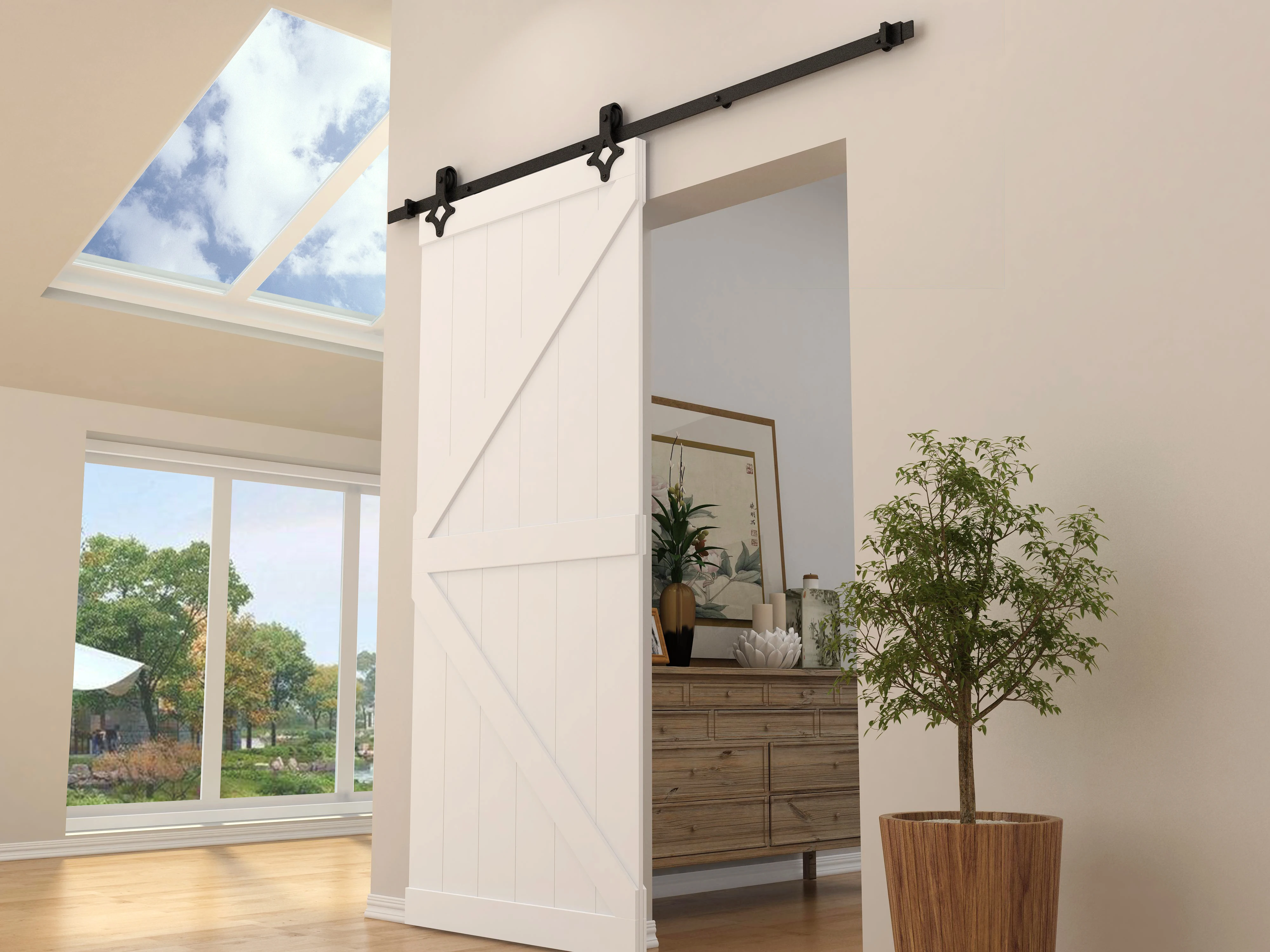 High Quality Wholesale Rustic Barn Doors Diamond Shape Sliding Hardware Kits Modern Sliding Door System
