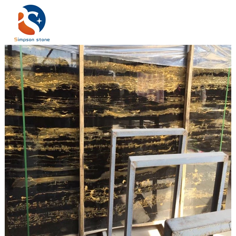 Excellent Choice Italy Golden Flower Portoro Marble Price cheap black  Gold  For Interior Decoration slab