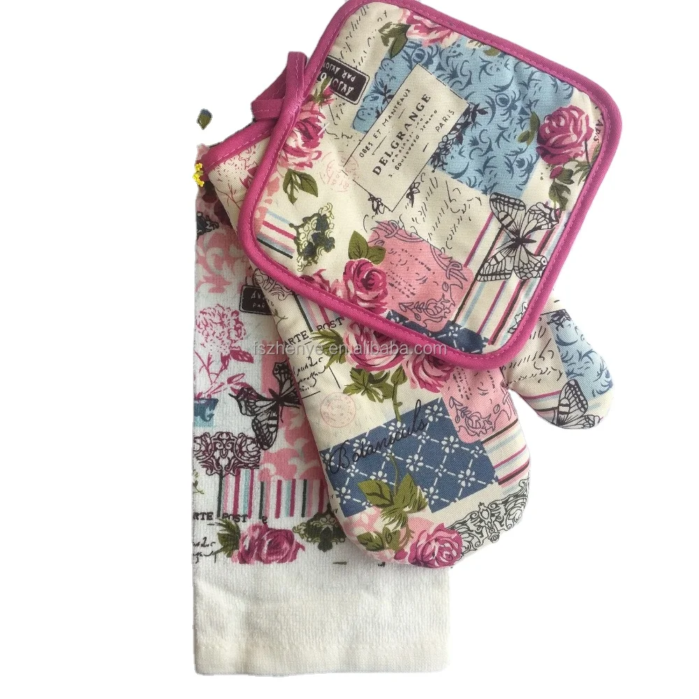 Kitchen Towel, Potholder and Oven mitt 3pcs Kitchen Sets