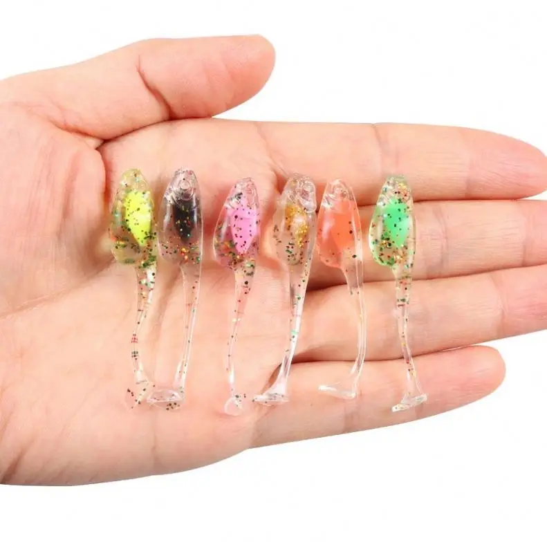 BLUE BLUE 20pcs/box 50mm 0.8g 6colors tpr t-tail salt water freshwater carp lures soft plastic worm lure fishing lure