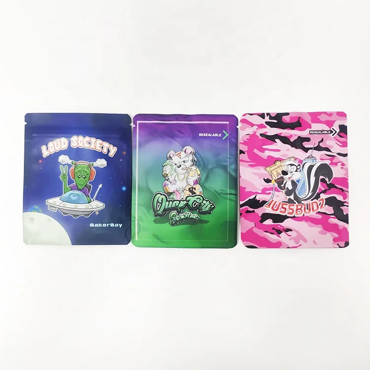 Custom Design Digital Print 3.5 Mylar Stand Up Pouch Resealable Zip Lock Smell Proof Packaging Bags