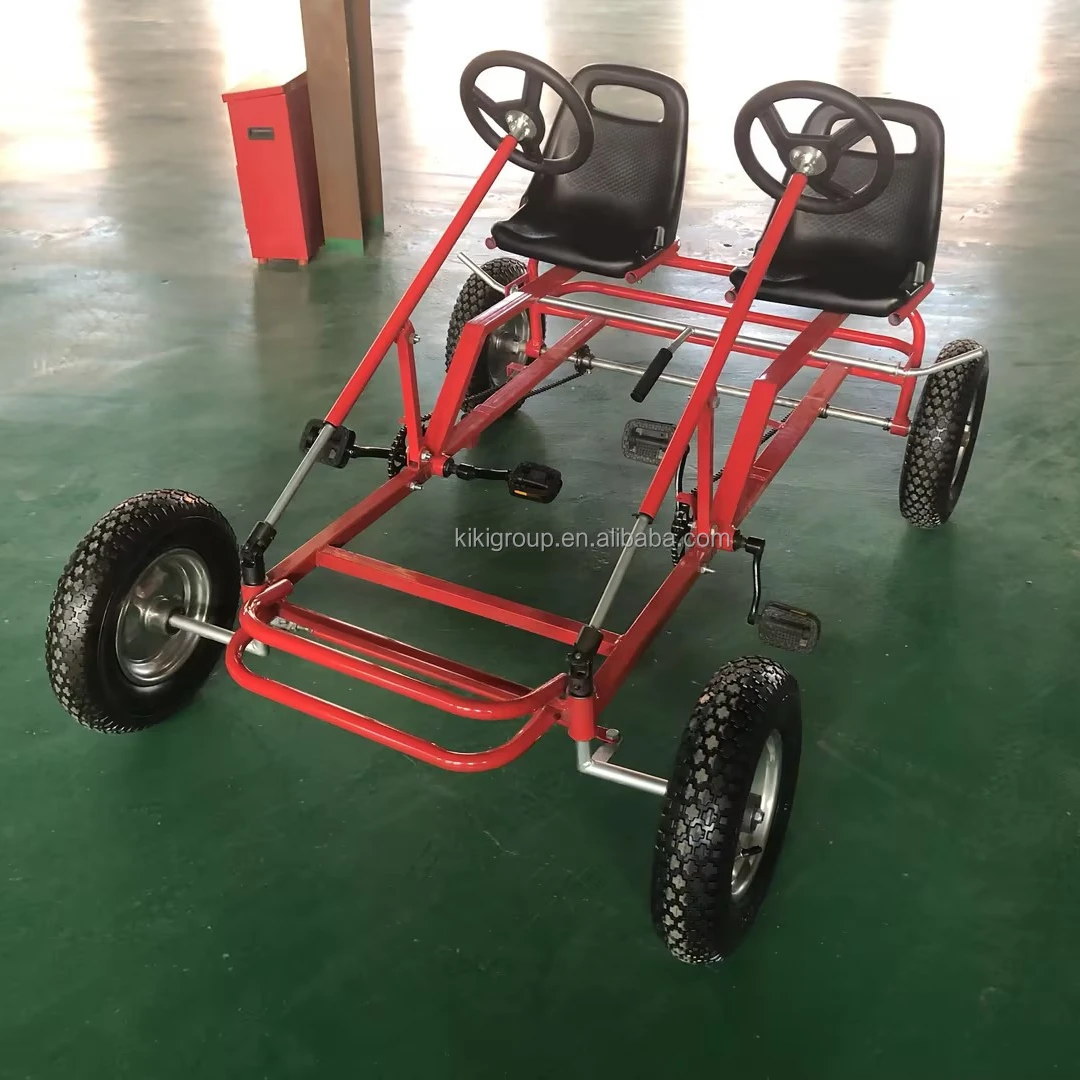 Wholesale customized steel four wheel heavy duty adults double seat pedal racing go kart track