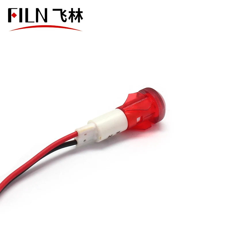  FILN 10mm Signal Lamp light with wire neon bulb 12v 24v pilot 220v industrial indicator red