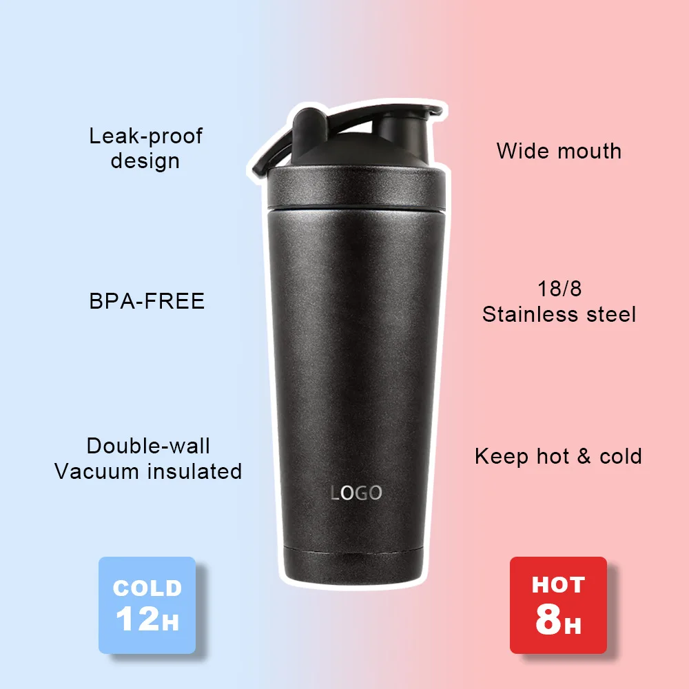 Custom Logo 24oz Sport Shaker bottle Double Wall Metal Stainless Steel Flask Gym Fitness Workout Mixer Protein Shaker Bottle