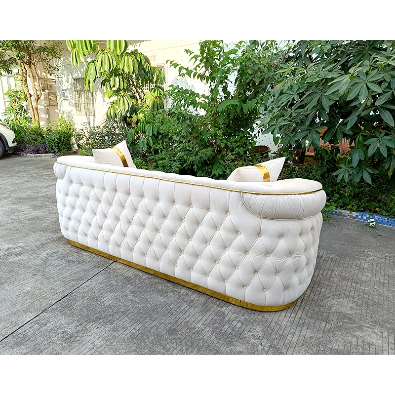 Custom modern luxury velvet chesterfield sample couch  corner  sofa set design furniture  for living room ready to ship