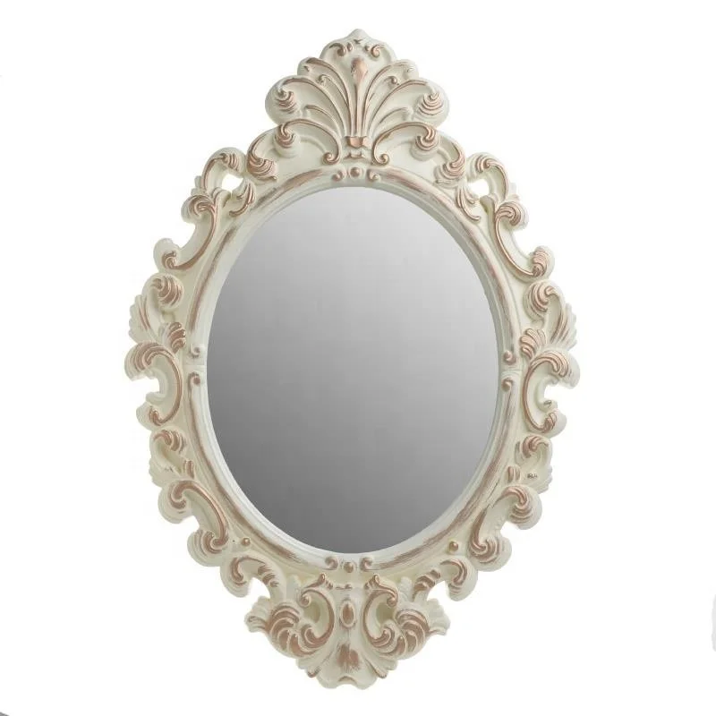 Home Decorative Oval Wall-Mounted Resin Frame Bathroom Vanity Mirror Painted Love Style with Painting Pattern