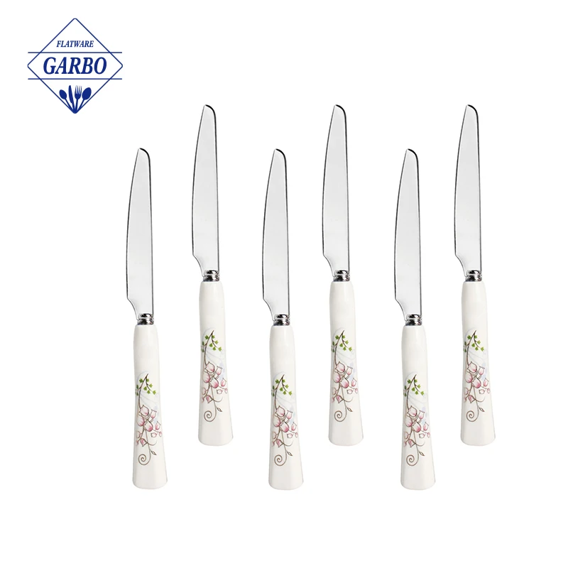 Wholesale Custom Stainless Steel Gold/Copper/Black Plated Small Fruit Cake Salad Dessert Fork with ceramic printing handles