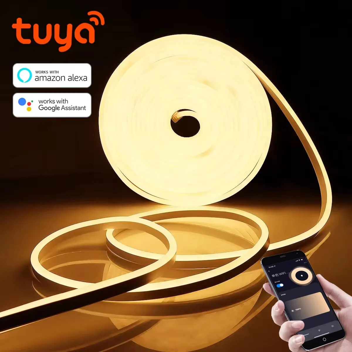 Tuya Smart Life светодиодная неоновая лента с Wi-Fi управлением DC12V SMD 2835 120 светодиодов/м гибкая веревочная трубка лампа работает Alexa Google Home