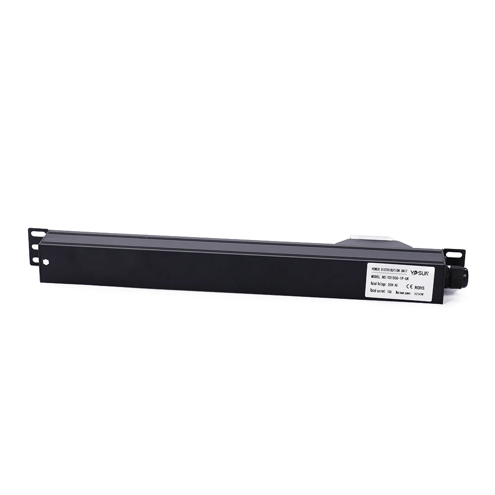 Aluminium Shell 1U 19 Inch 6 Ways BS1363 UK Horizontal Basic Rack PDU with RCD for Data Center Cabinet