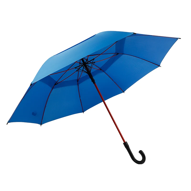 Luxury large double rib strong windproof golf umbrella double layer ventilate custom logo straight umbrella for the rain