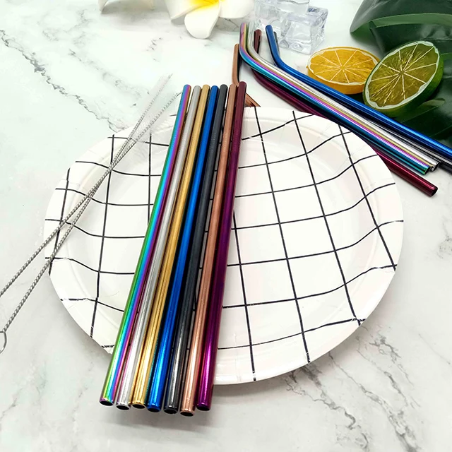Reusable Colorful  Metal Various packaging Bent Straight Drinking Stainless Steel 304 Straw