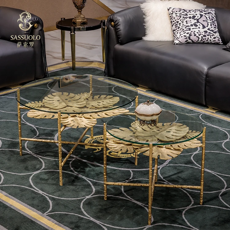 Sassuolo italian design leaf metal coffee table luxury cavalli brass end table  luxury round living room center table