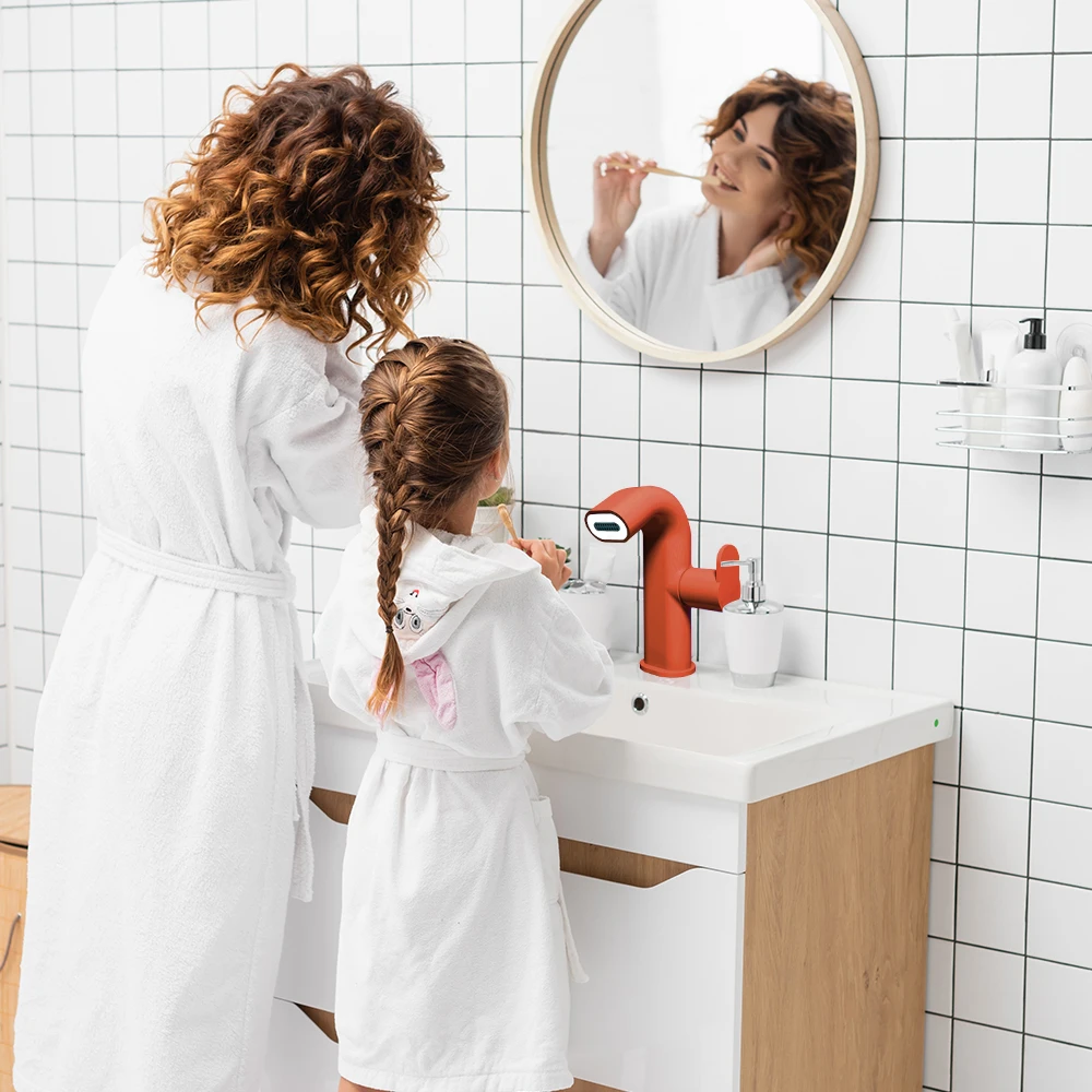 Single Hole Smart Lavatory color cold hot Water Tap Bathroom brass mixer tap single handle wash Basin Faucet