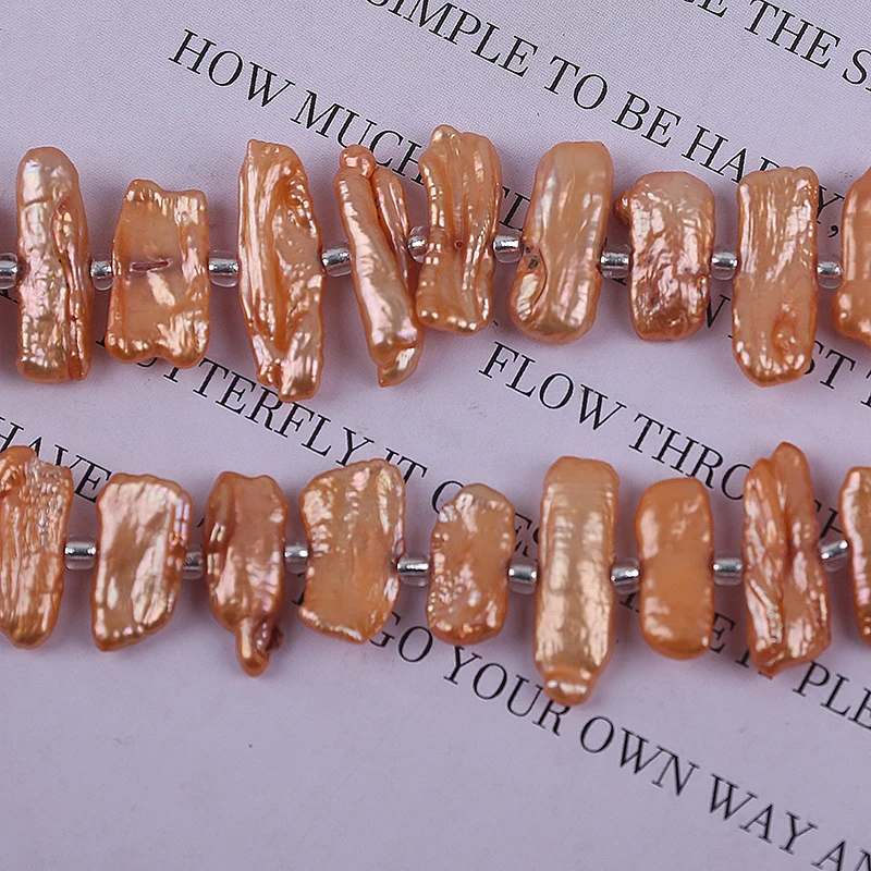 6-8mm Dyed Orange Biwa Pearl Cultured Freshwater Semi Finished Bracelet 18cm Short Strands