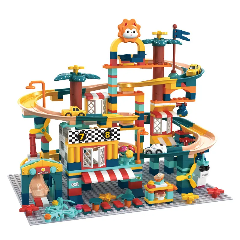 New product kindergarten plastic marble track race building blocks diy toy brick