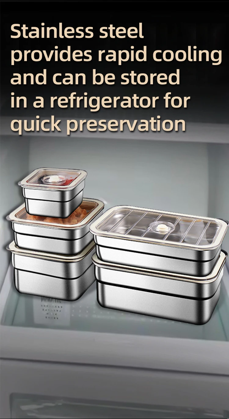 Factory Vacuum Machine Refrigerator Microwave Oven Stainless Steel 316 Food Fresh Keeping Storage and Container Crisper Box Set