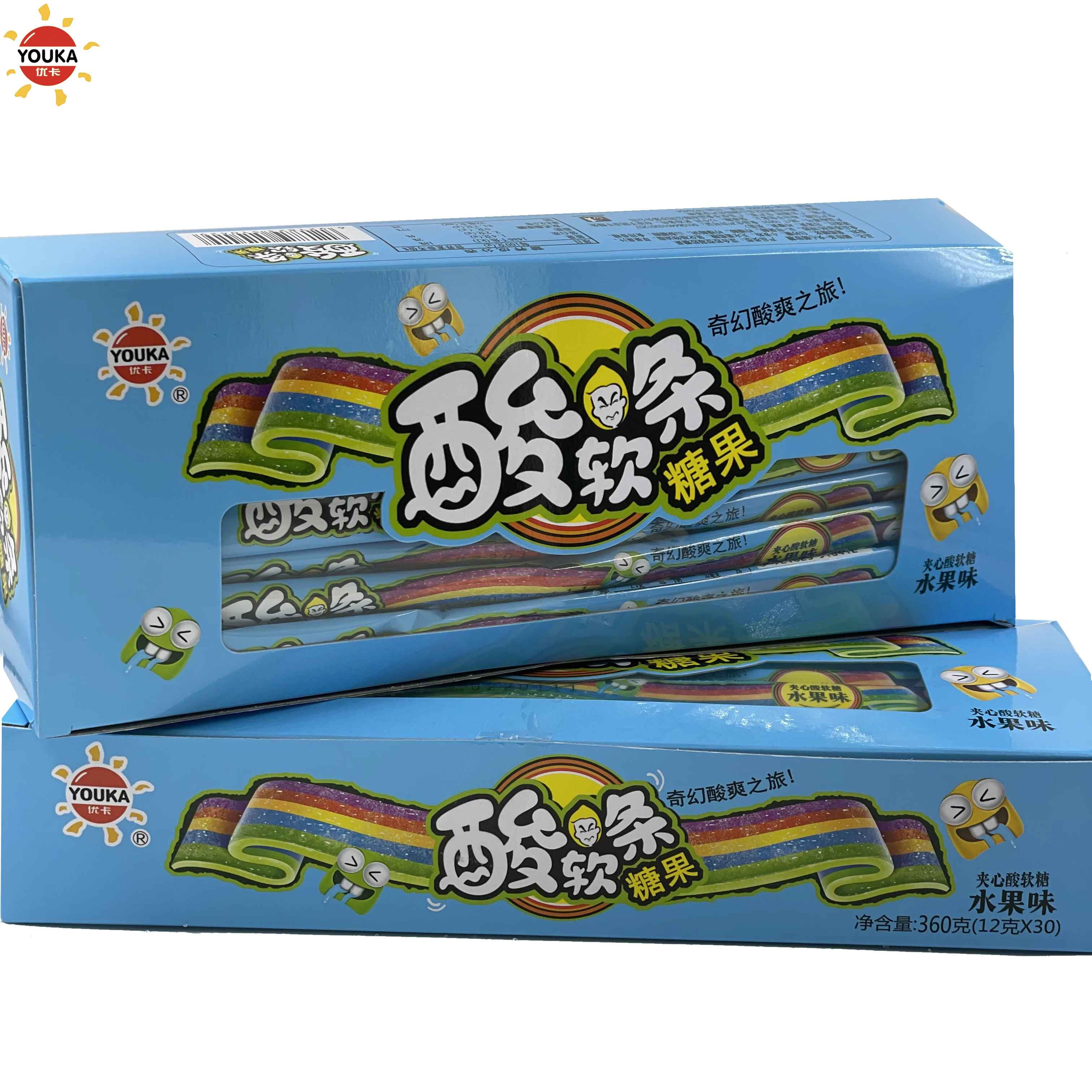 12g Sour Rainbow Belts Super Sour Fruit Candy Gummy Belts Halal Candy