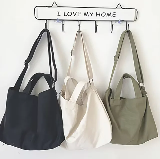 Custom Large Shoulder Bag Eco Messenger Bags Casual Cotton Canvas Tote Crossbody Canvas Bag