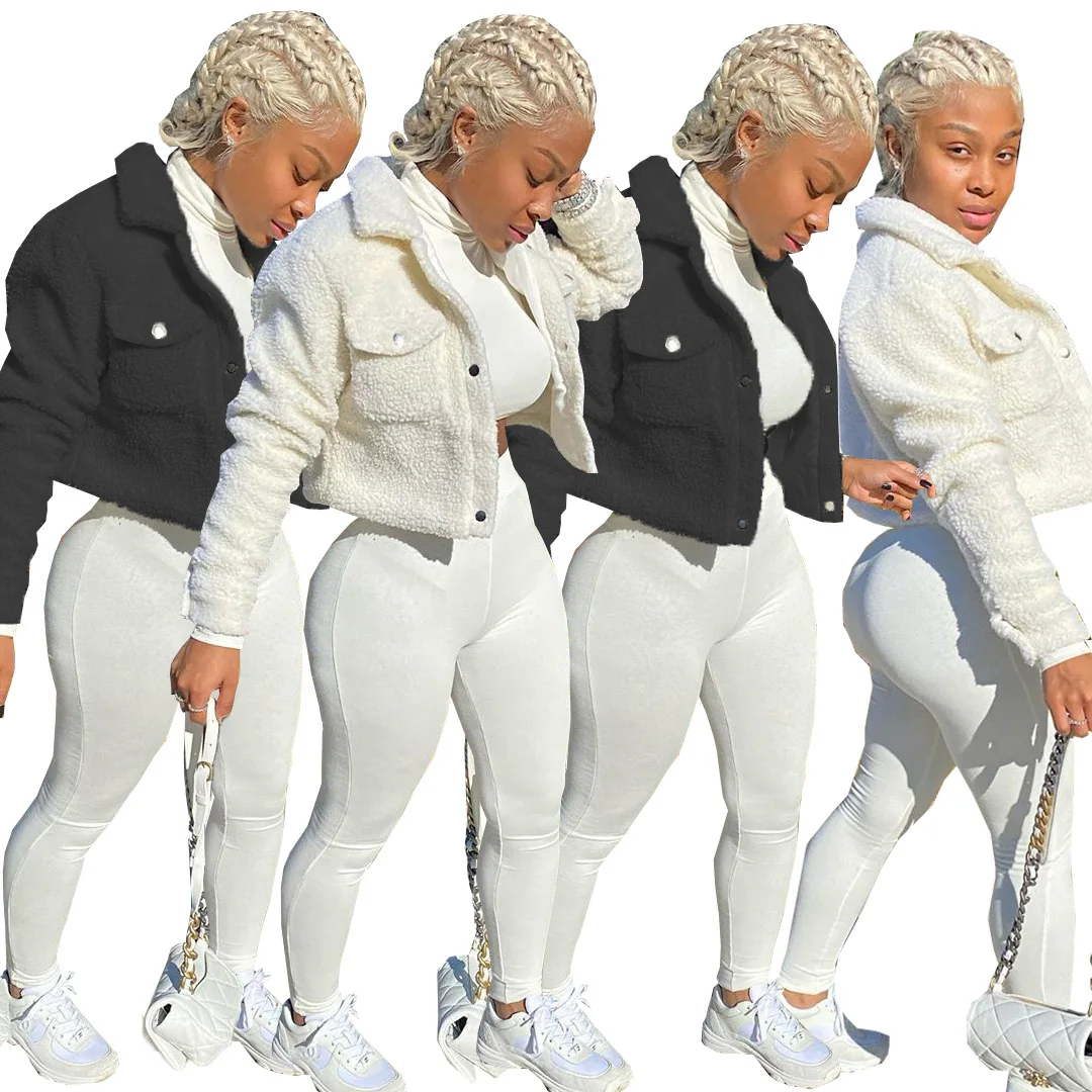 Explosive European and American plush solid color new autumn and winter jacket for women