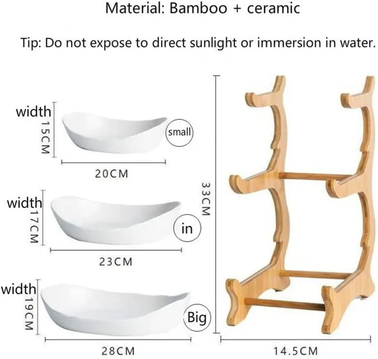 Large Capacity Dried Fruit Basket Display Stand Candy Snack Ceramic Dish 3 Tier Bamboo Shelves For Vegetable And Fruit