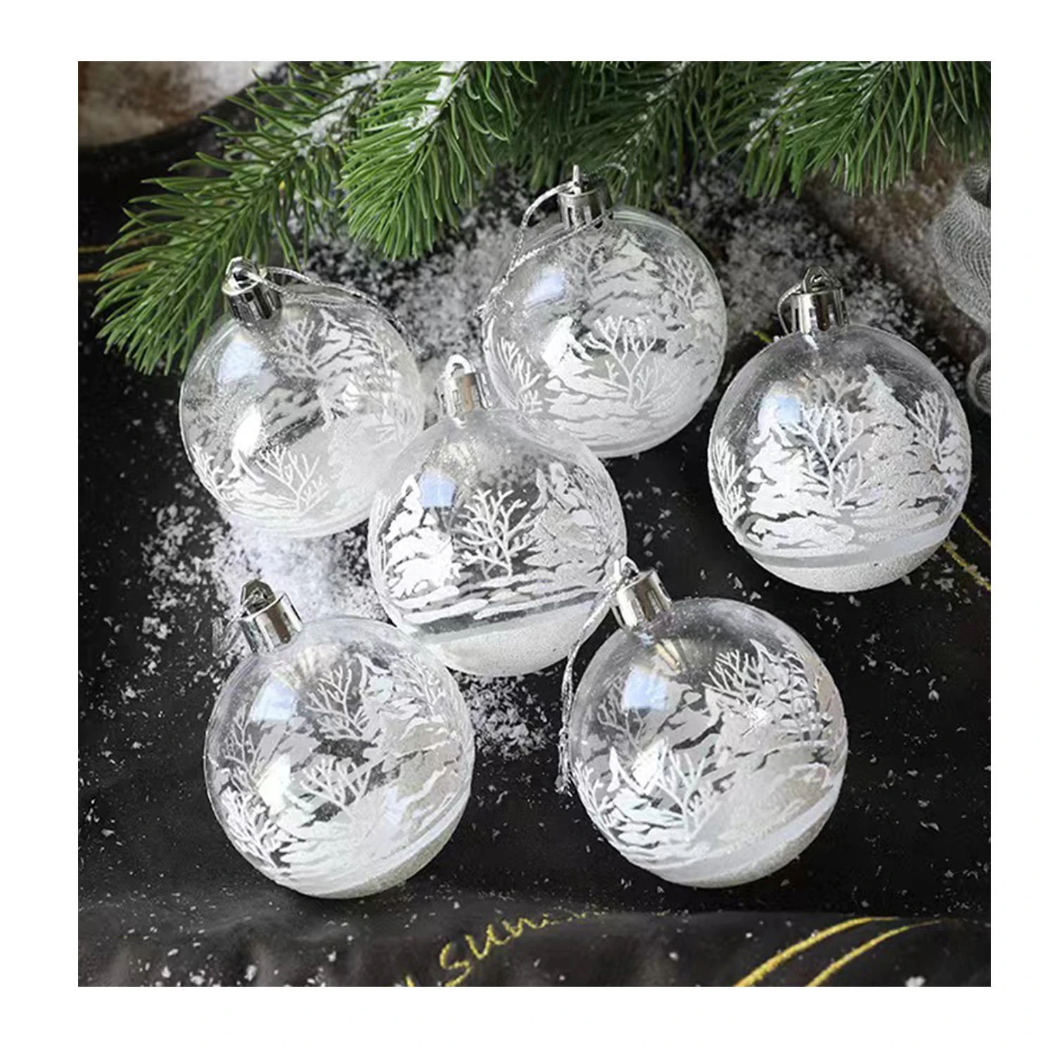 8cm Transparent Snow Christmas Ball Handmade Painted Ball Christmas Tree Ornament Pendant