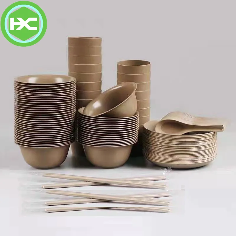 Набор столовых приборов с рисовой шелушкой, биоразлагаемые тарелки, высококачественные столовые приборы, биоразлагаемые тарелки, столовые сервизы